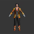Elegant Men's Clothing With Orange Yellow Patterns White Gloves Black Vest Pants And Shoes
