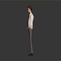 3D Model of Standing Man with Arms Outstretched in White Shirt Tie and Gray Pants