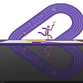 Photo Check In Spot With Purple Curved Arch Running Figure Silhouette And Yellow Circular Area