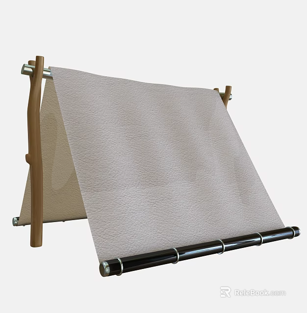 Outdoor Awning With Beige Fabric Wooden Supports And Black Roller Design 3d model 