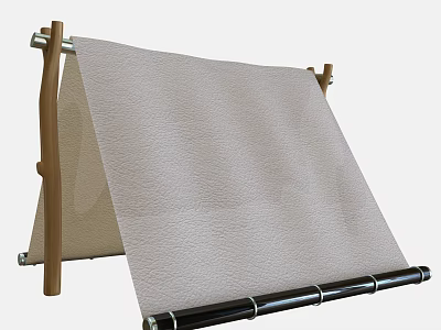 Outdoor Awning With Beige Fabric Wooden Supports And Black Roller Design 3d model