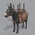 Donkey Carrying Traditional Saddle With Decorative Pot And Wooden Straps