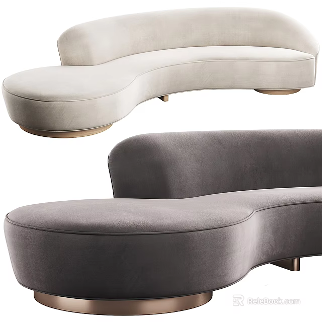 Modern Curved Velvet Sectional Sofa In Beige And Gray Upholstery For Living Room 3d model 