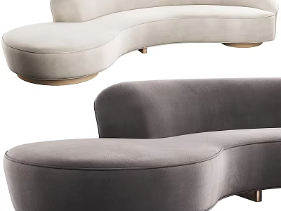 Modern Curved Velvet Sectional Sofa In Beige And Gray Upholstery For Living Room 3d model