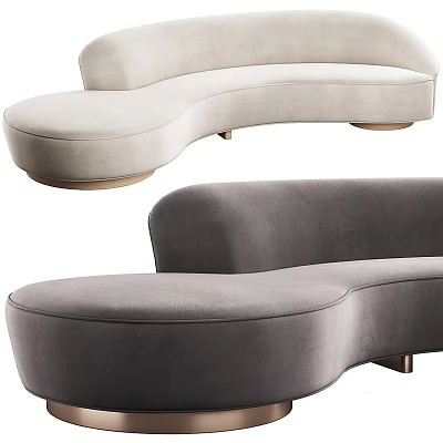 Modern Curved Velvet Sectional Sofa In Beige And Gray Upholstery For Living Room 3d model