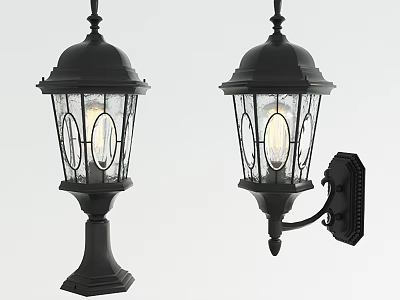 Black Outdoor Lights With Metal Frame Glass Shade Post And Wall Mount Design 3d model