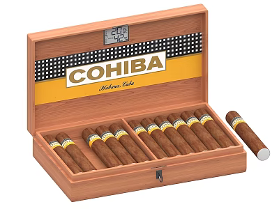Cohiba Habana Cuba Cigars In Open Wooden Box With Neatly Arranged Sticks 3d model