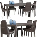 Modern Brown Leather Dining Table And Six Chairs Set With Blue Vases 3d model