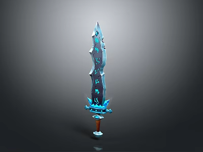 Fantasy Weapon Sword Featuring Blue Glowing Blade Intricate Patterns And Red Hilt 3d model