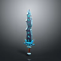 Fantasy Weapon Sword Featuring Blue Glowing Blade Intricate Patterns And Red Hilt