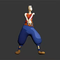 Bald Cartoon Character Wearing Red Top Blue Pants Holding Small Creature With Yellow Shoes
