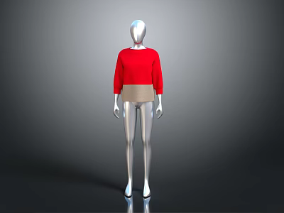 Silver Mannequin Wearing Red Top And Beige Bottom For Fashion 3d model