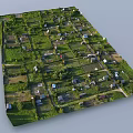 Rural Landscape with Green Farm Fields Scattered Houses and Winding Paths