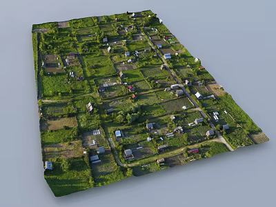 Rural Landscape with Green Farm Fields Scattered Houses and Winding Paths 3d model
