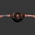 Muscular Bald Character With Leather Armor Metal Decorations Brown Pants And Outstretched Arms