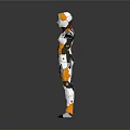 Futuristic Robotic Armor Design With Silver Orange White Mechanical Plates And Helmet