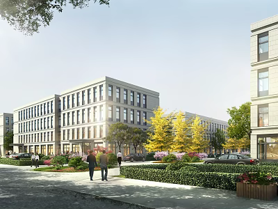Modern Industrial Park With Office Buildings Green Spaces 3d model
