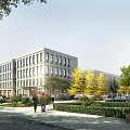 Modern Industrial Park With Office Buildings Green Spaces