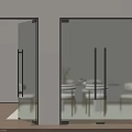 Modern Glass Double Doors With Black Frame And Dining Area View 3d model