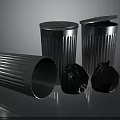 Ribbed Metal Trash Cans With Lids Tipped Over Bin And Black Trash Bags