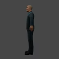 3D Model Of Bald Man With Exaggerated Grin In Dark Coat And Badge