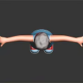 3D Character in Blue Vest and Red Shorts with Arms Outstretched on Dark Background