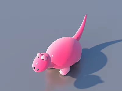 Pink Dinosaur Toy with Shiny Surface Long Tail and Shadow on Gray Background 3d model