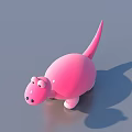 Pink Dinosaur Toy with Shiny Surface Long Tail and Shadow on Gray Background
