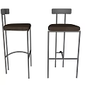 Modern Bar Stools With Black Metal Frames Brown Seats And Simple Backrest Design 3d model
