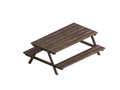Rustic Wooden Outdoor Picnic Table And Bench Set With Slatted Design 3d model