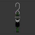 Green Braided Rope Securing Device With Black Metal Components and White Hooks 3d model