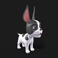 Cute Black And White Cartoon Dog With Big Pink Ears Standing On Black Background