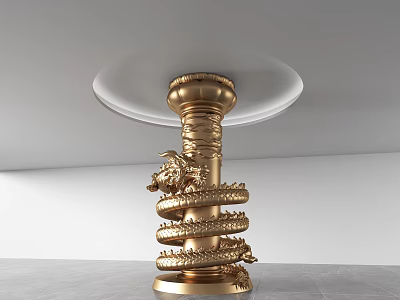 Golden Decorative Pillar With Spiral Dragon Carving And Ornate Top 3d model