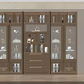 Elegant Modern Wooden Bookcase With Glass Doors Lighted Shelves And Decorative Items