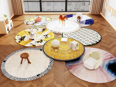 Round Rugs With Various Colorful Patterns And Modern Designs For Home Interior Decor 3d model