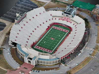 Aerial View Of Indiana Hawks Football Stadium With Green Turf And White Seats 3d model
