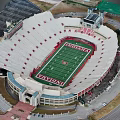 Aerial View Of Indiana Hawks Football Stadium With Green Turf And White Seats