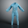 Blue Denim Jumpsuit With Long Sleeves And Button Front Design 3d model