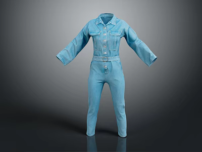 Blue Denim Jumpsuit With Long Sleeves And Button Front Design 3d model
