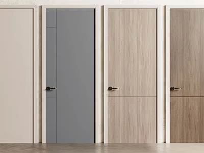 Modern Hinged Doors In Gray Beige And Wooden Finishes With Metal Handles 3d model