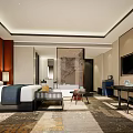 Modern Hotel Room Interior Featuring Comfortable Bed Flat Screen TV Decorative Carpet And Partition