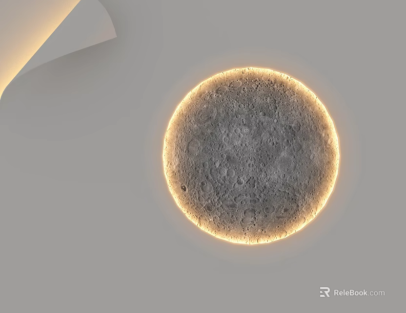 Light Gray Feature Wall With Circular Moon Like Surface Texture And Illuminated Edge 3d model
