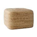 Square Woven Natural Seagrass Ottoman with Textured Surface and Neutral Color for Living Room