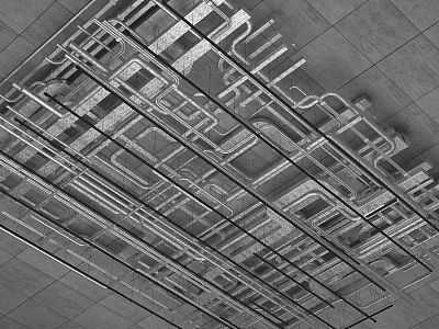 Industrial Suspended Ceiling Structure With Metal Frames And Pipe Layout 3d model