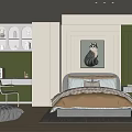 Modern Kids Room Interior With Green Walls Bed Study Desk And Decorative Painting
