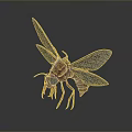 Detailed 3D Model of Flying Animal with Transparent Wings Metallic Body and Blue Eyes