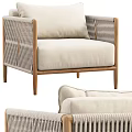 Beige Single Sofa with Wooden Frame Woven Rattan Accents and Soft Cushioned Seat