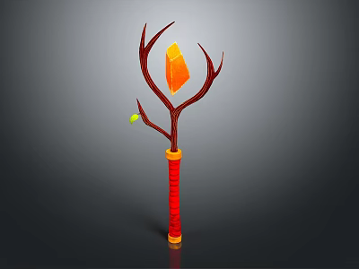 Decorative Ornament Set With Red Staff Body Branch Like Prongs Orange Diamond And Green Ball 3d model