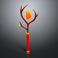 Decorative Ornament Set With Red Staff Body Branch Like Prongs Orange Diamond And Green Ball
