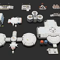Futuristic Sci Fi Building Modules With Circular Rectangular And Modular Structures 3d model
